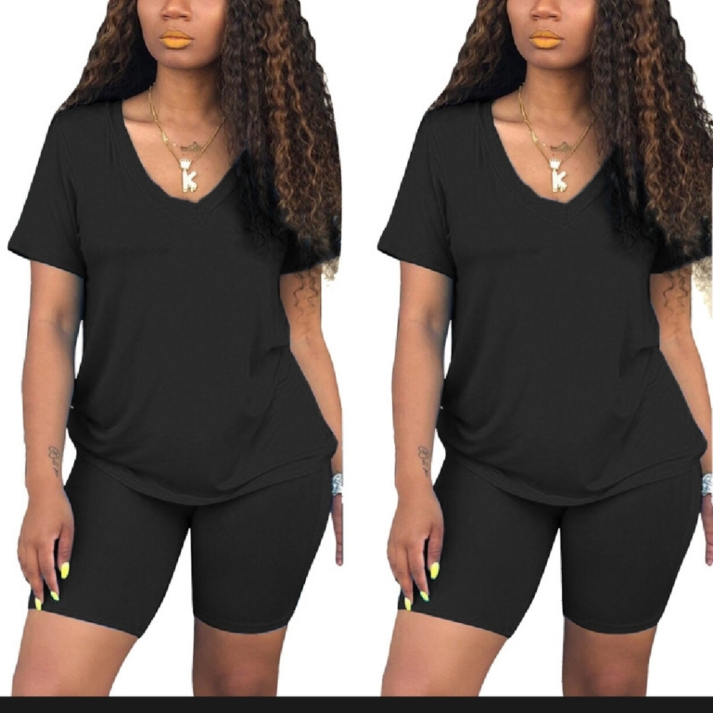 Casual 2 Piece V-Neck Tee & Shorts Set
